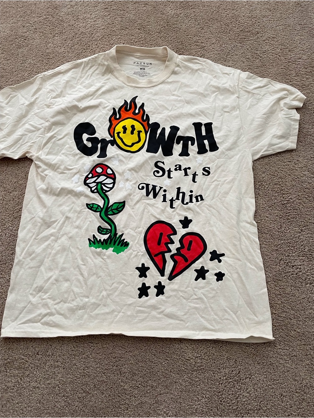 PacSun White Graphic Tee with Colorful Growth Design